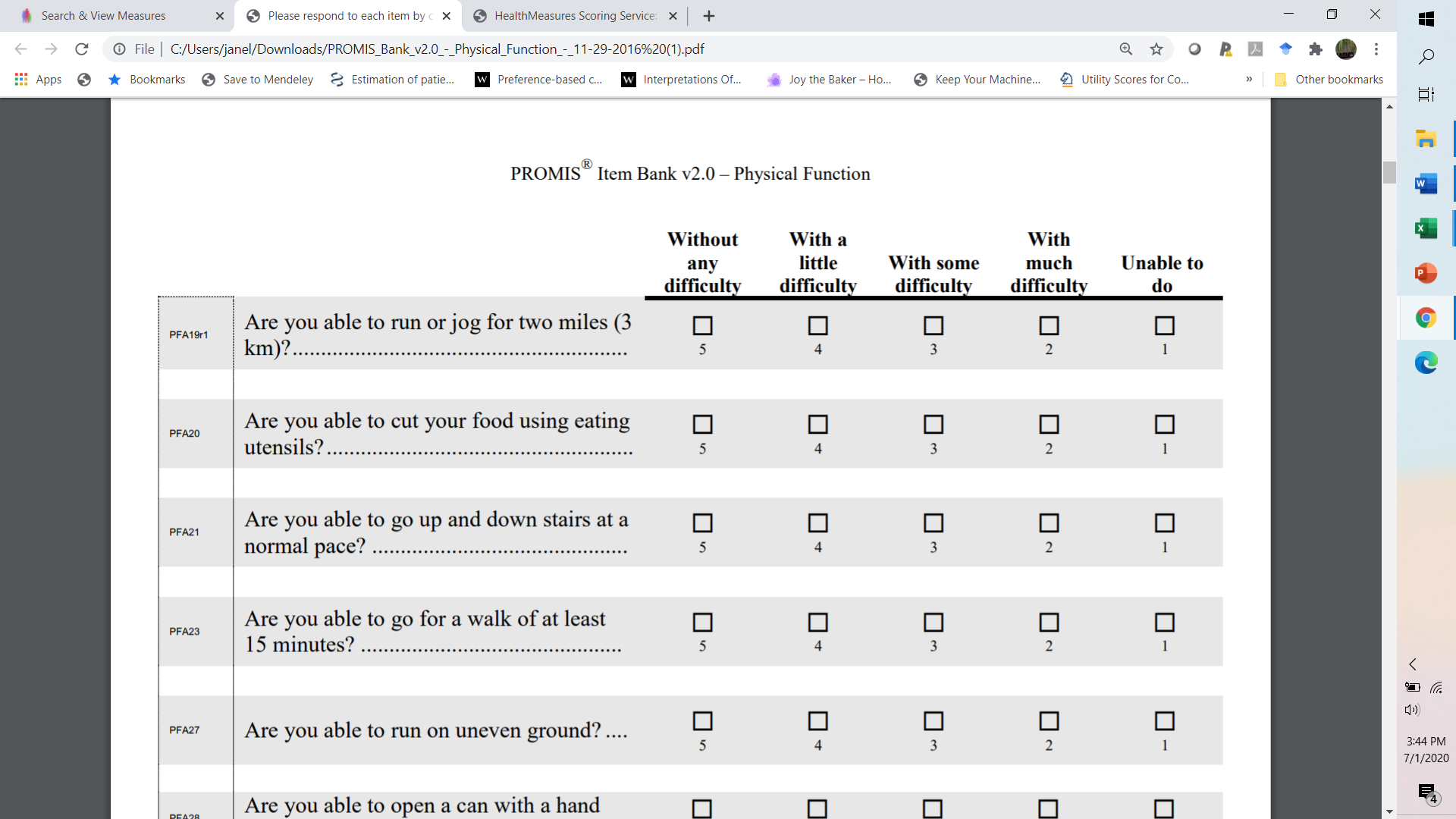 Promis 13 Questionnaire.pdf Custom Short Forms – PROPr